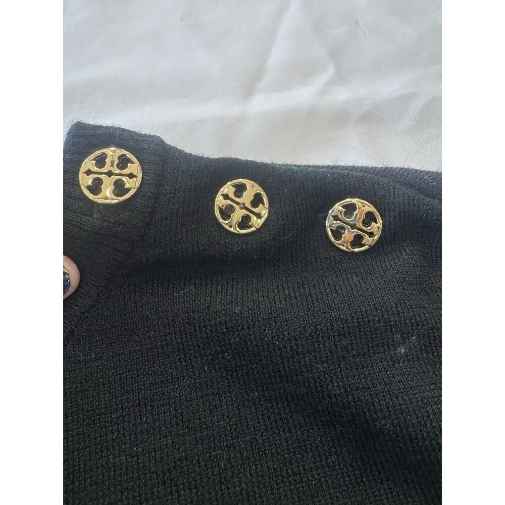 Tory Burch Black 100% Merino Wool Shoulder Placket Sweater Size M